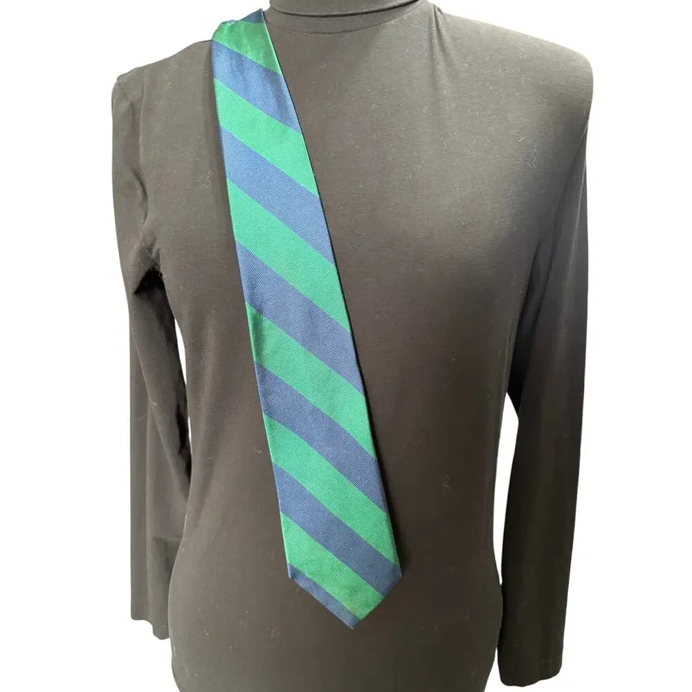 Pair Vintage GAP 100% Silk Made in USA prep school striped ties Navy Blue Green